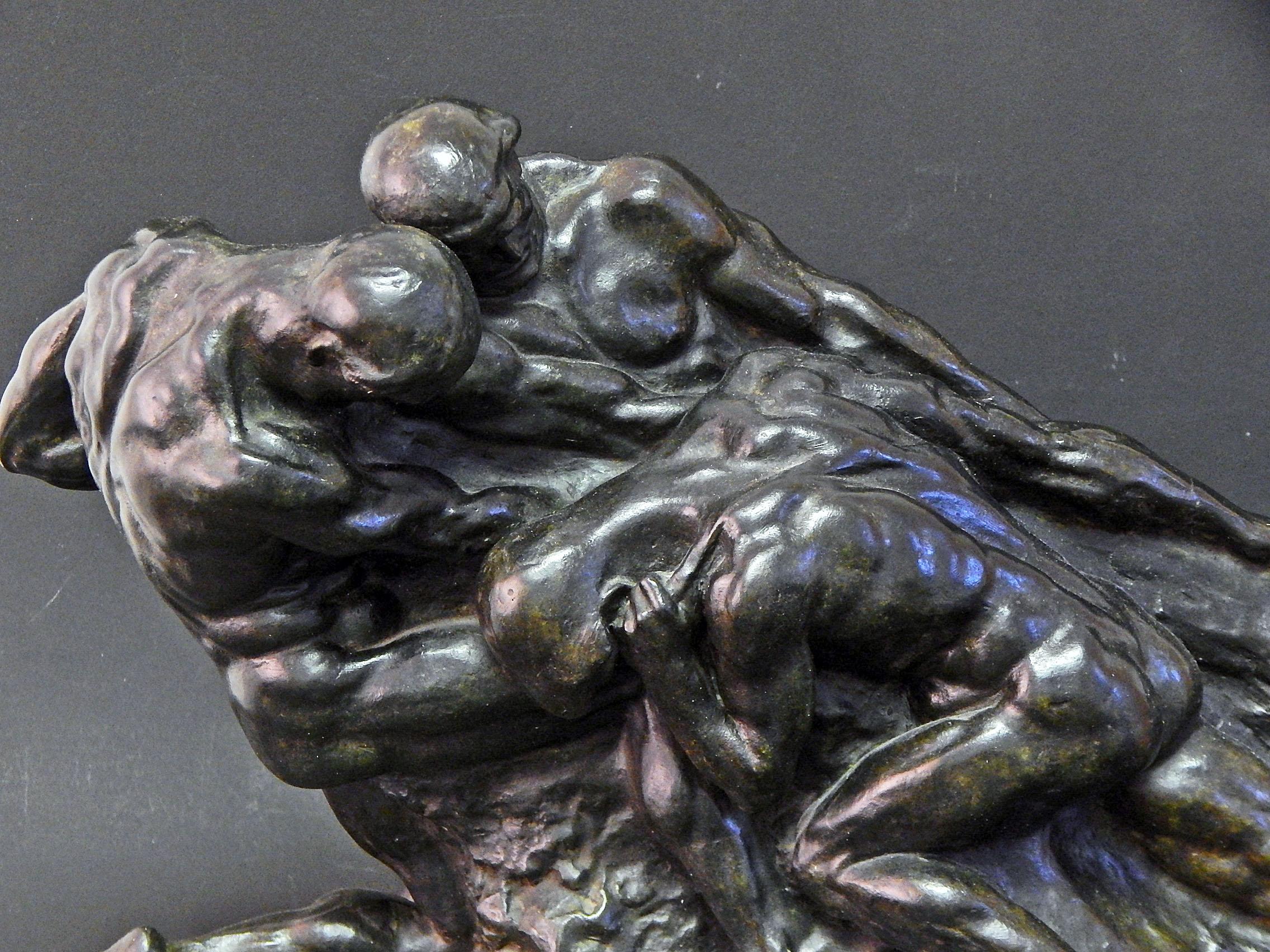 Art déco L'Effort, grand bronze Art Déco avec des hommes nus en couple en vente
