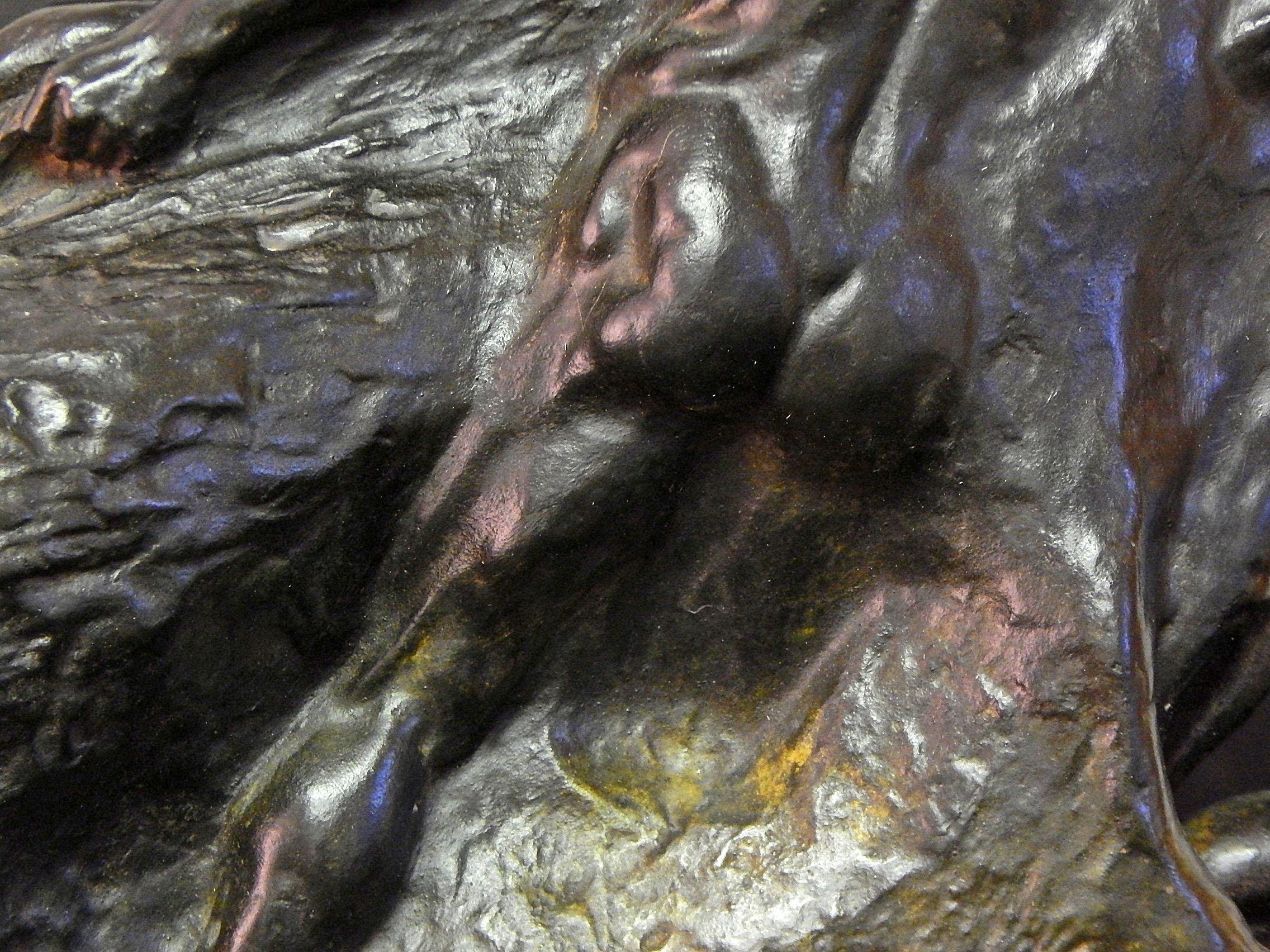 Moulage L'Effort, grand bronze Art Déco avec des hommes nus en couple en vente