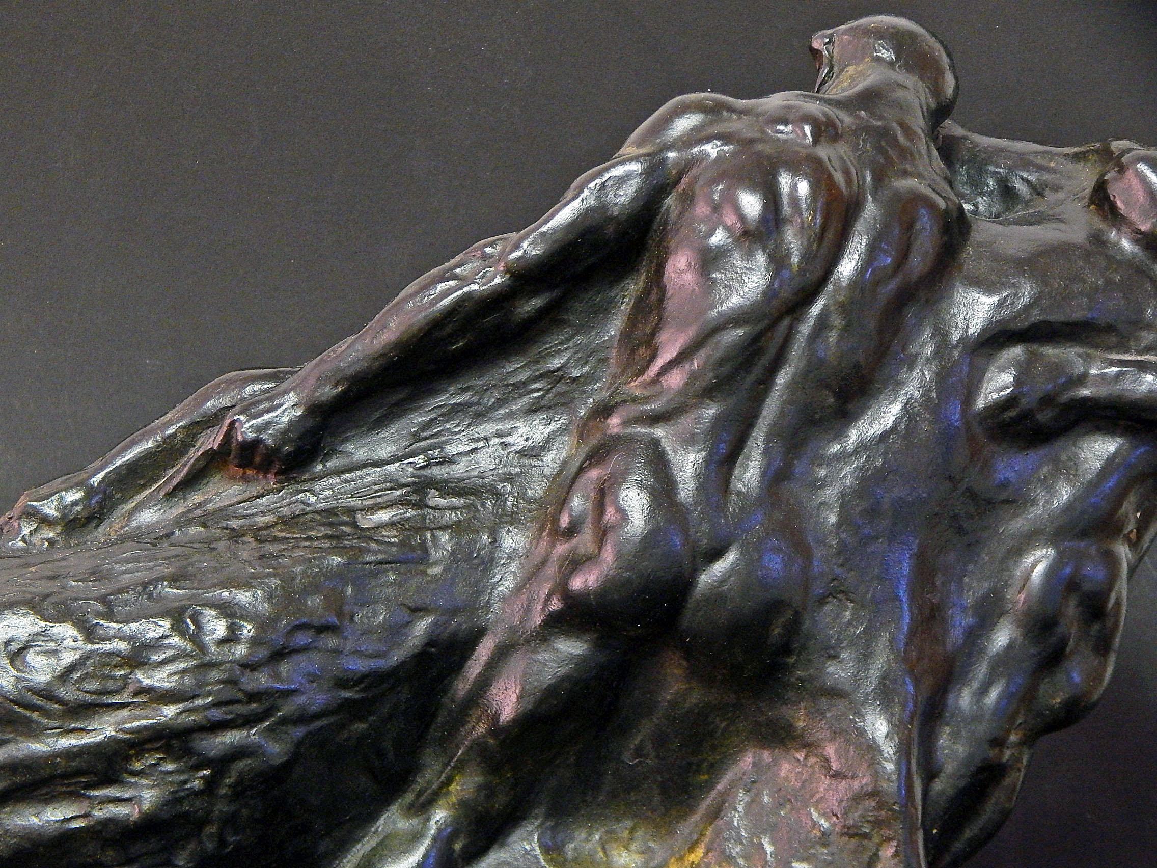 L'Effort, grand bronze Art Déco avec des hommes nus en couple Excellent état - En vente à Philadelphia, PA