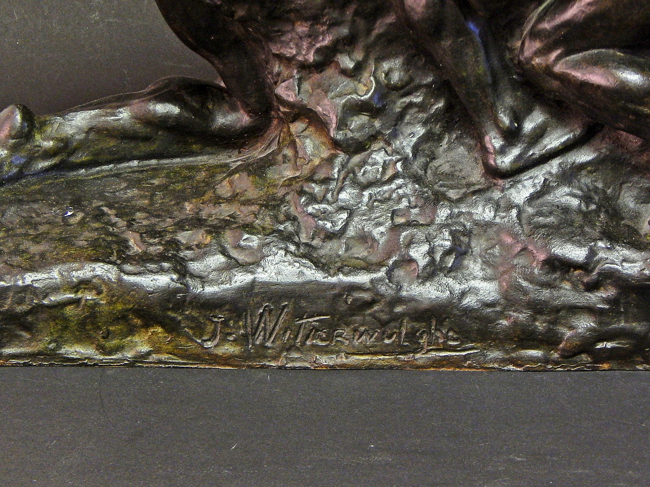 Début du 20ème siècle L'Effort, grand bronze Art Déco avec des hommes nus en couple en vente