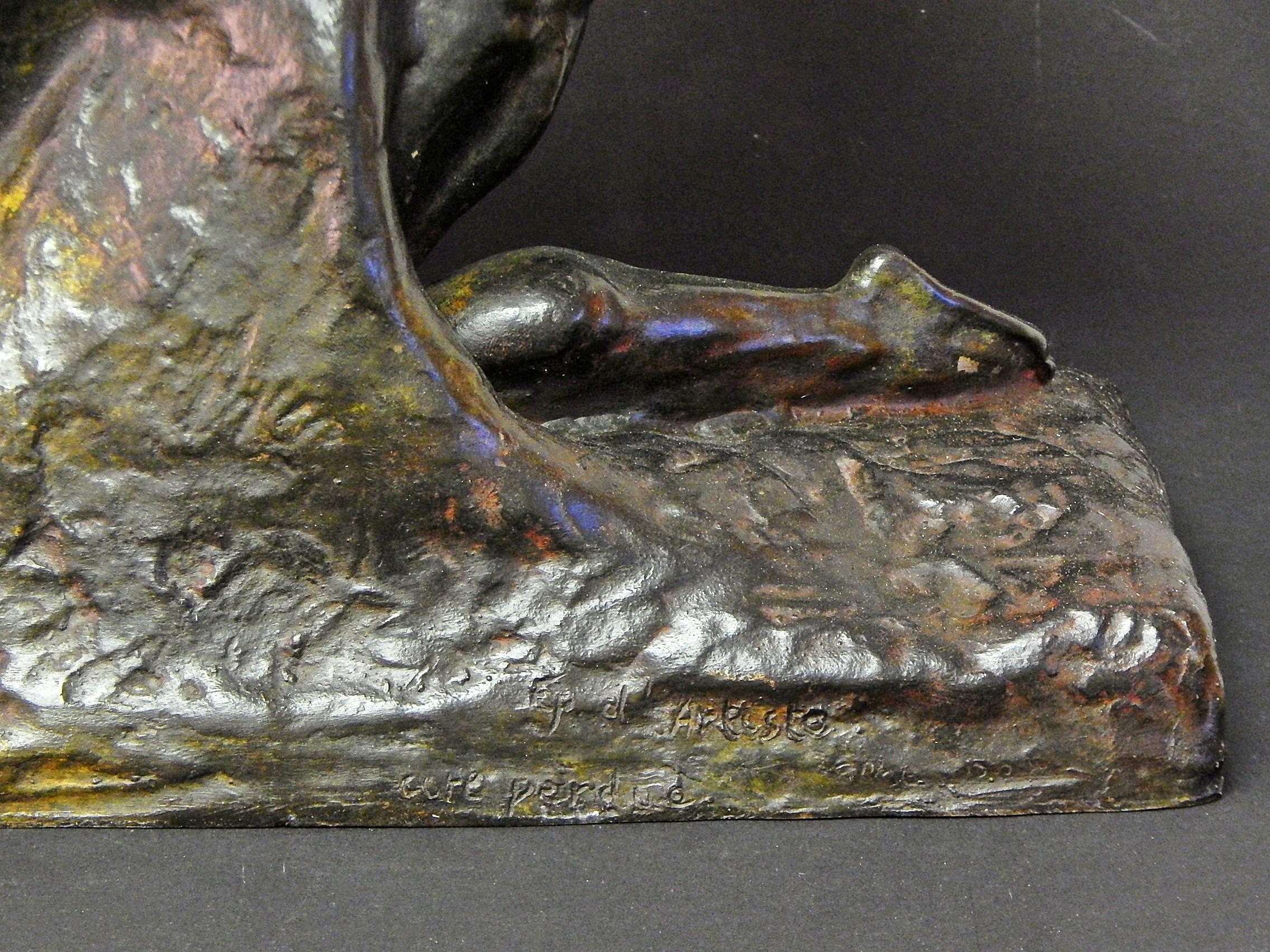 Bronze L'Effort, grand bronze Art Déco avec des hommes nus en couple en vente