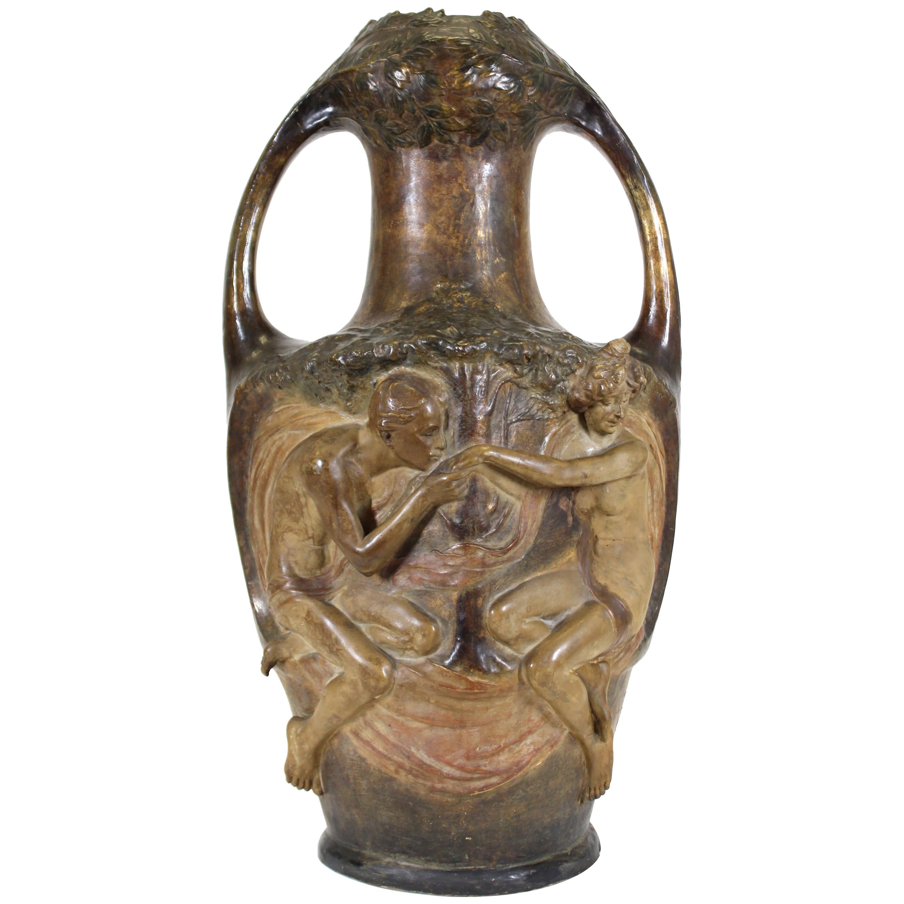 Lefont for Friedrich Goldscheider Viennese Art Nouveau Exhibition Vase For Sale