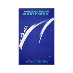 Circa 1950 maritime poster by Lefort - Messageries maritimes sur tous les océans