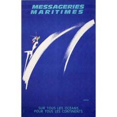 Circa 1950 maritime poster by Lefort - Messageries maritimes sur tous les océans