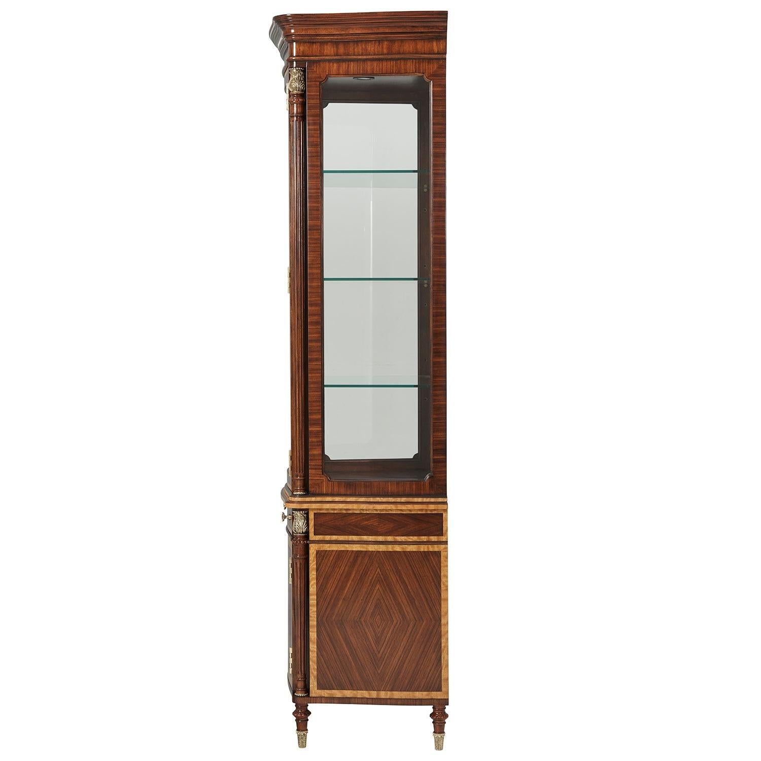 Vietnamese Left Facing Display Cabinet with Floral and line Brass Inlay  For Sale