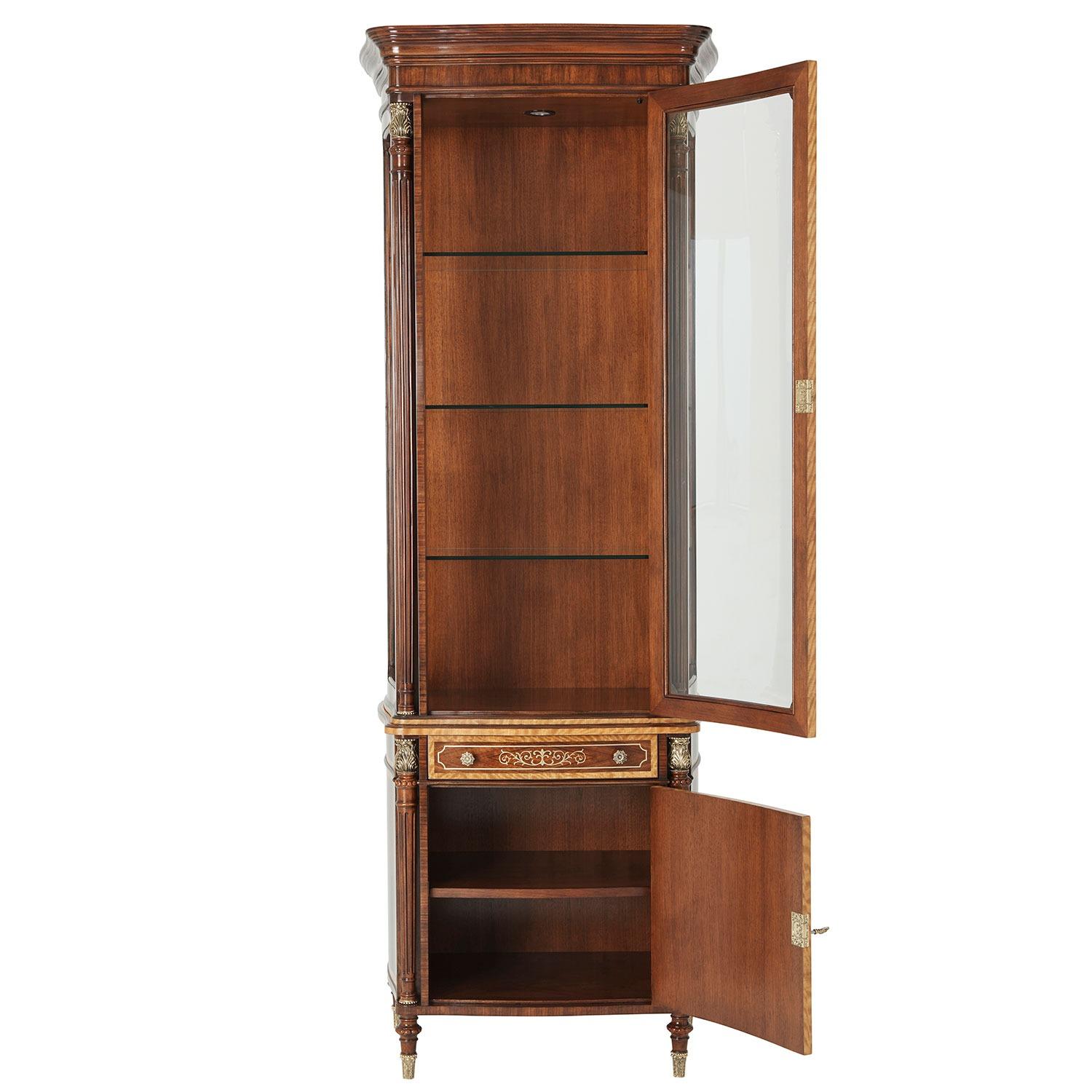 Left Facing Display Cabinet with Floral and line Brass Inlay  In New Condition For Sale In London, GB