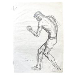"Left Jab", Dibujo contundente de boxeador por Luis Mora, Lápiz sobre papel