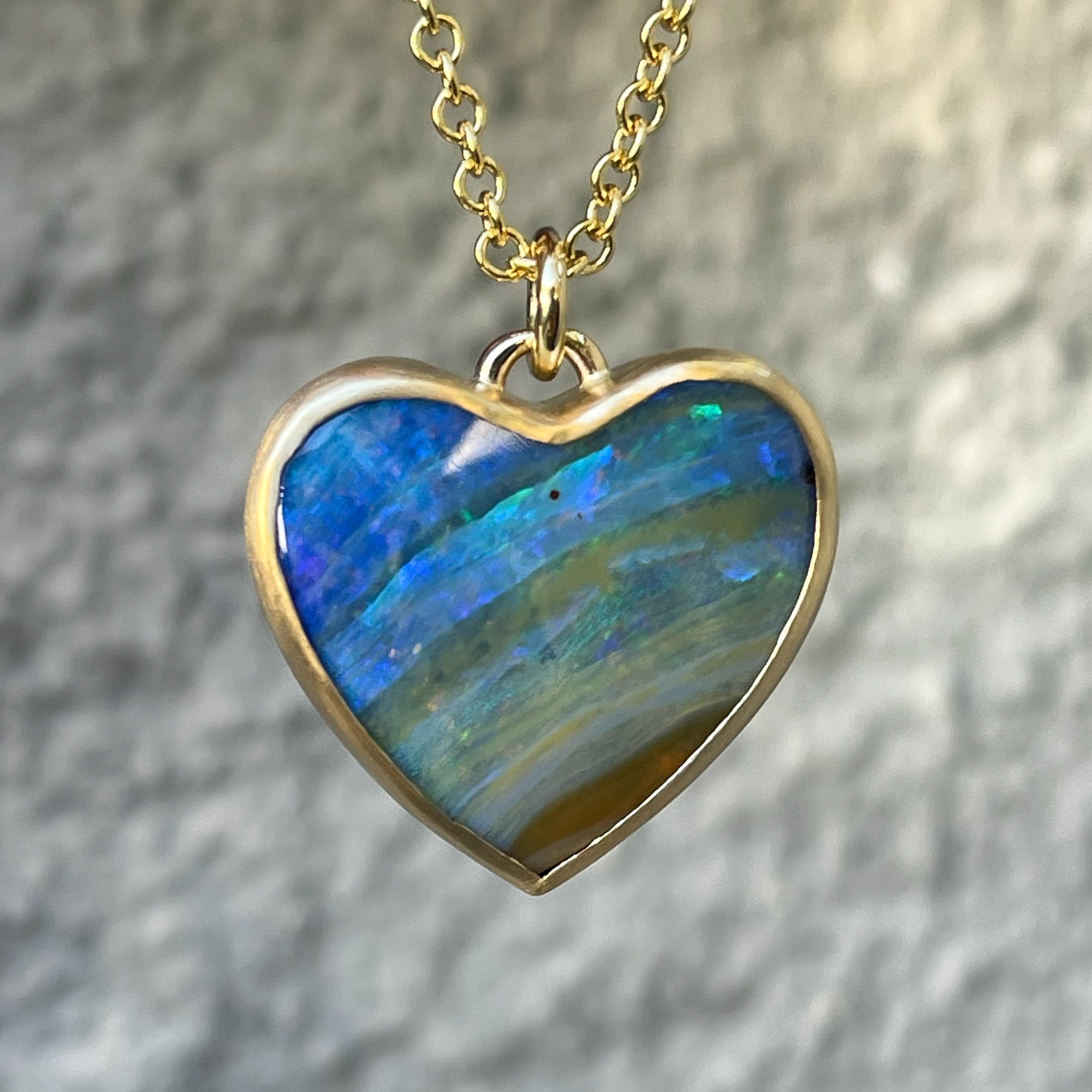 Contemporary Left My Heart in Bermuda Australian Opal Necklace in 14k Gold by NIXIN Jewelry For Sale
