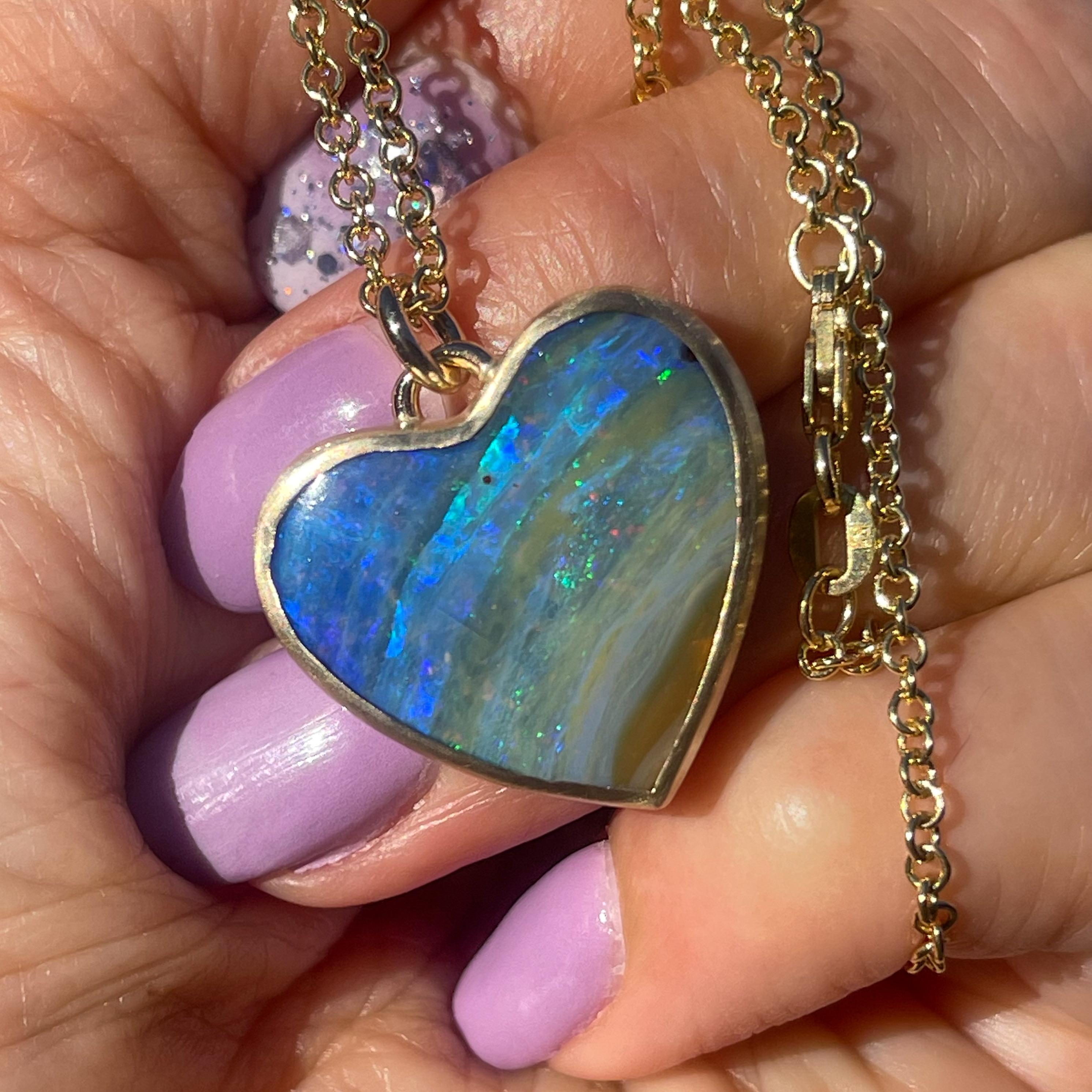 Left My Heart in Bermuda Australian Opal Necklace in 14k Gold by NIXIN Jewelry In New Condition For Sale In Los Angeles, CA