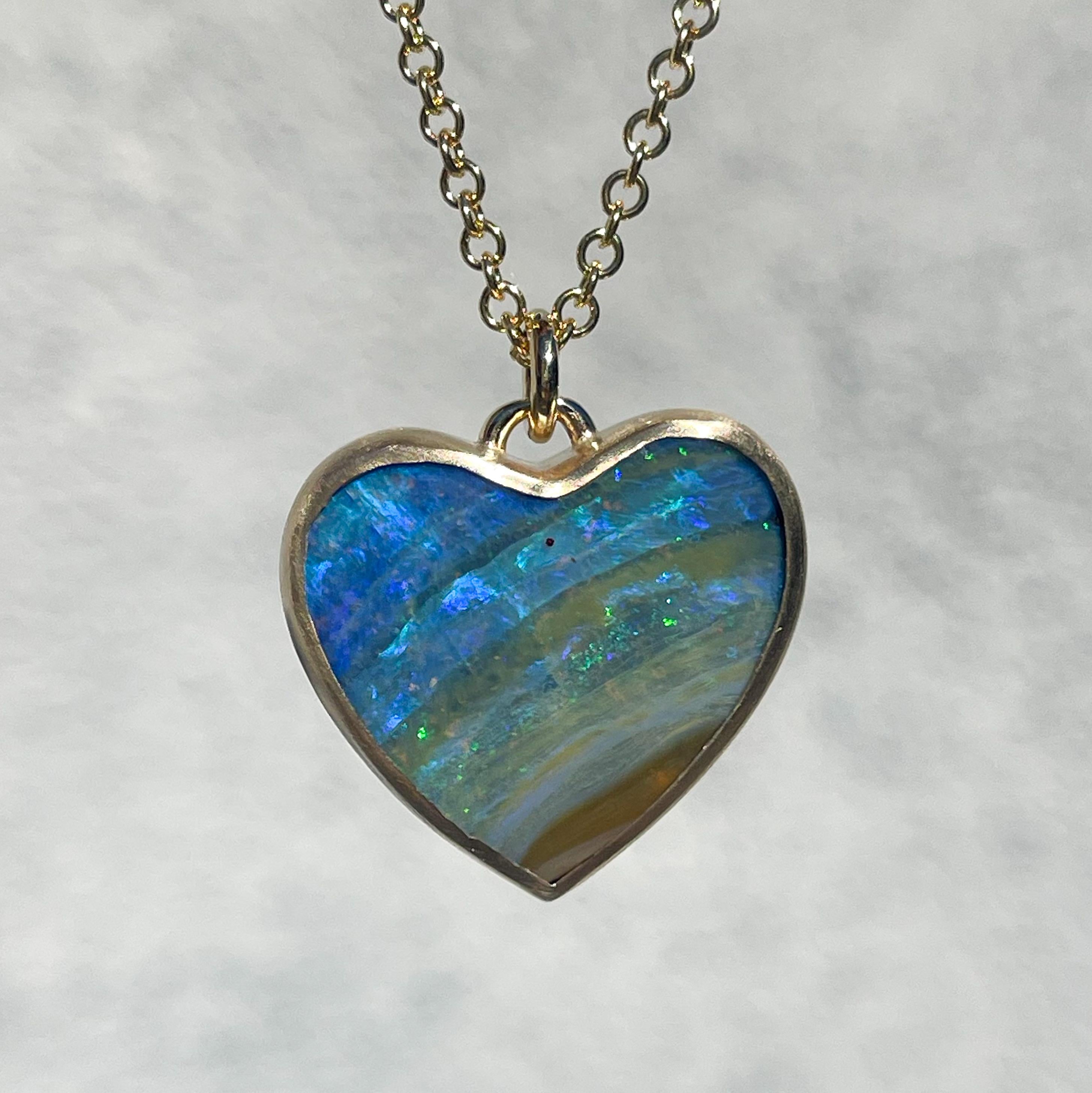 Left My Heart in Bermuda Australian Opal Necklace in 14k Gold by NIXIN Jewelry For Sale 1