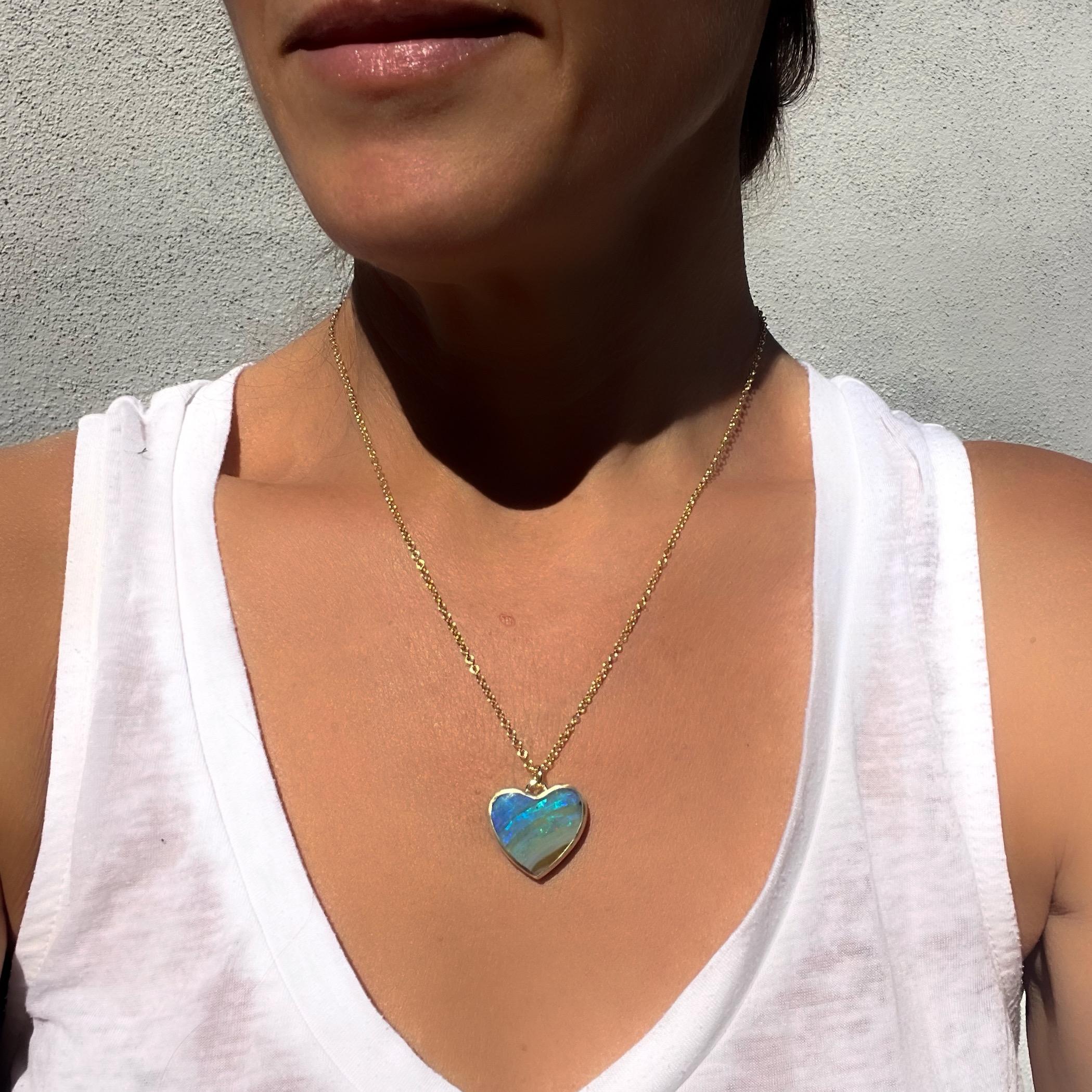 Left My Heart in Bermuda Australian Opal Necklace in 14k Gold by NIXIN Jewelry For Sale 3