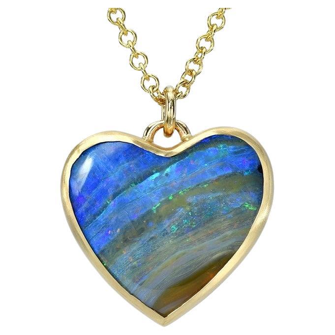 Left My Heart in Bermuda Australian Opal Necklace in 14k Gold by NIXIN Jewelry For Sale