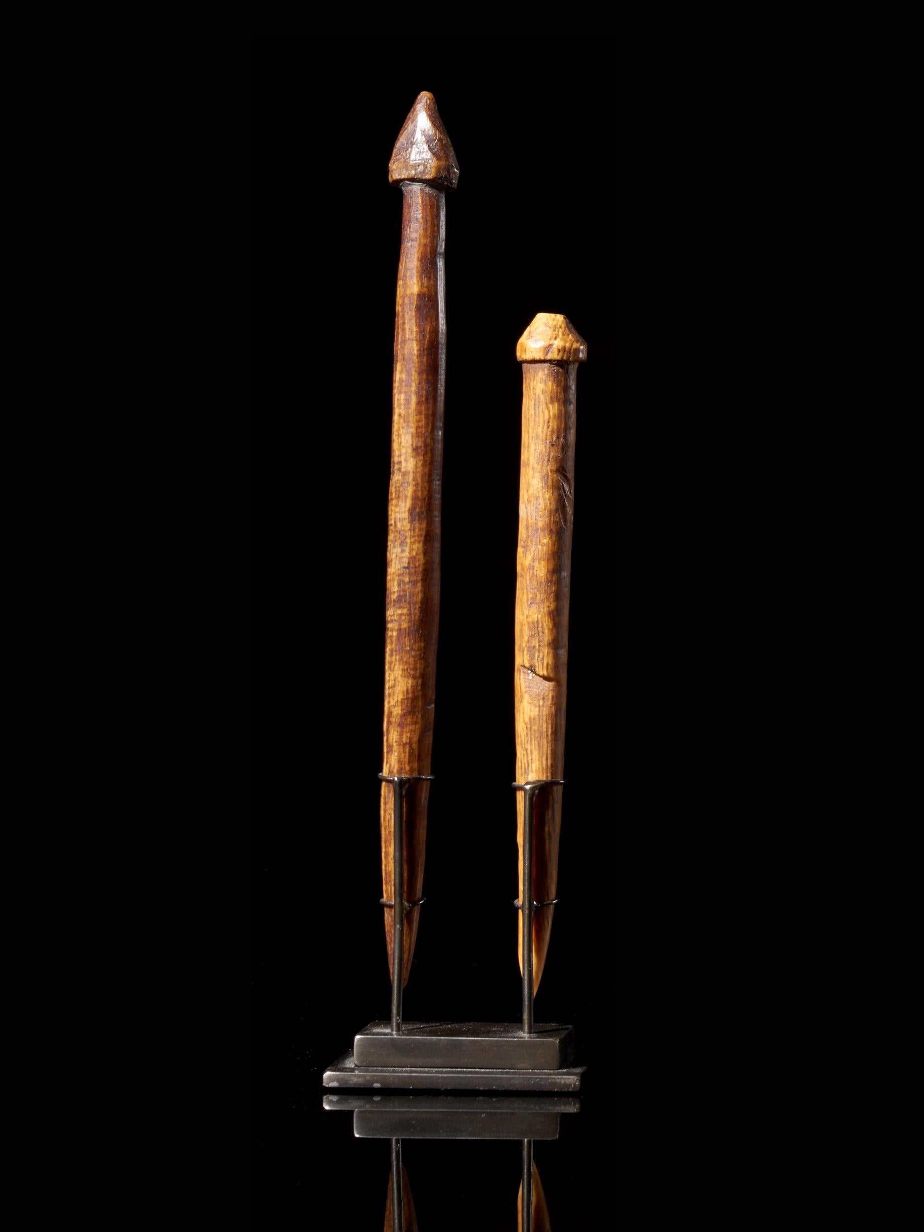 Hand-Carved Lega People, DRC, Two Ceremonial Bone Hairpins from the Lega People in DRC