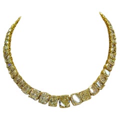 LEGACY 100 Carat Fancy Yellow Cushion Diamond Tennis Necklace Natural Diamond
