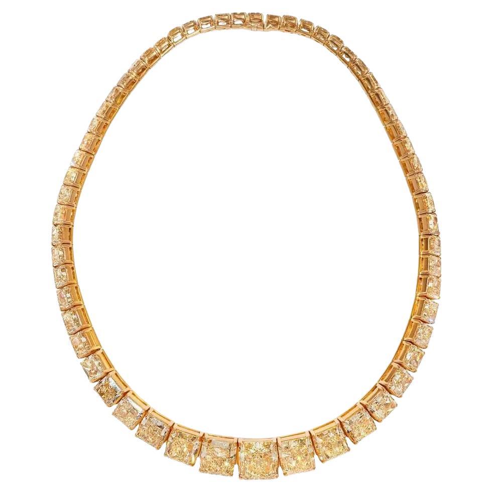 OUR LEGACY Collier de tennis avec diamant coussin de 100 carats jaune fantaisie Nature