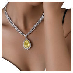Legacy 12 Carat GIA Fancy Yellow Pear Drop Diamond Necklace An Icon of Prestige