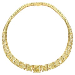 LEGACY 180 Carat Fancy Yellow Cushion Diamond Tennis Necklace Natural Diamond