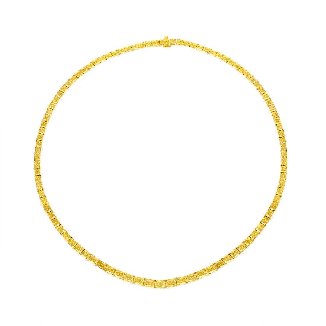 Moderne OUR LEGACY Collier de tennis en diamant coussin de 30 carats jaune fantaisie Nature en vente