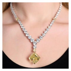 LEGACY 30 Carat GIA Massive Fancy Vivid Yellow Cushion Drop Diamond Necklace