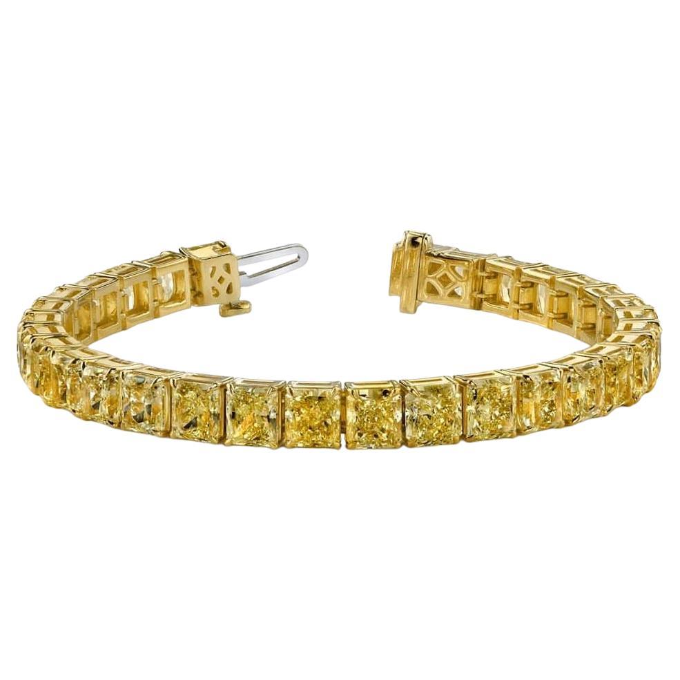 LEGACY 40 Carat  Diamants de taille coussin de couleur jaune fantaisie Bracelet de tennis