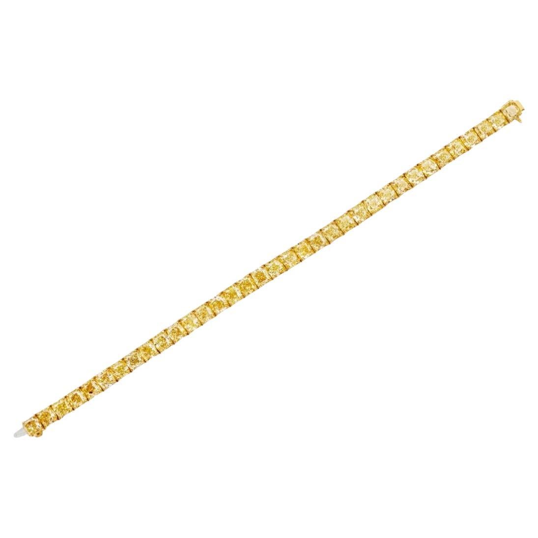 LEGACY 40 quilates  Diamantes naturales talla cojín amarillo fantasía Pulsera de tenis GIA