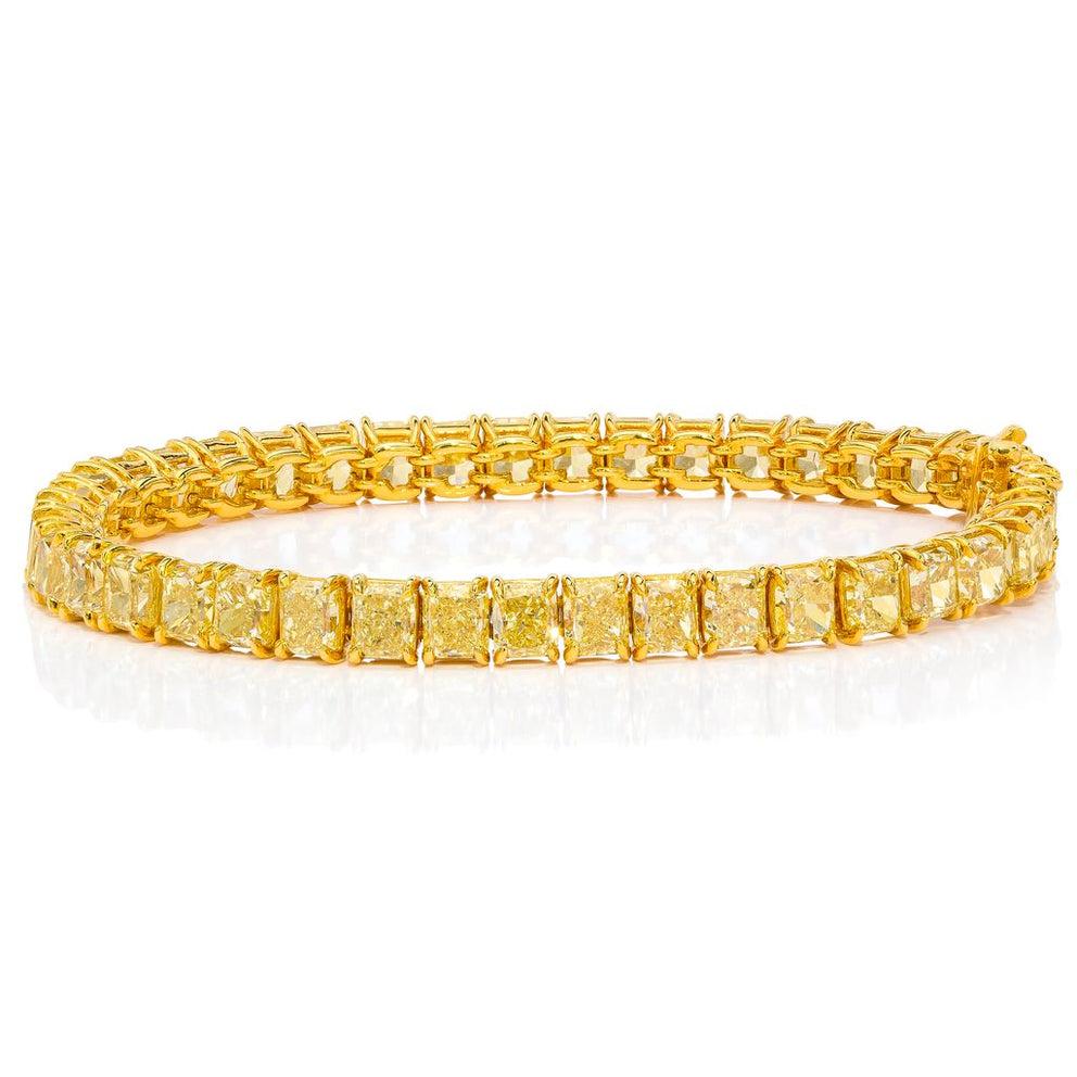 LEGACY 40 quilates  Diamantes naturales talla cojín amarillo fantasía Pulsera de tenis GIA