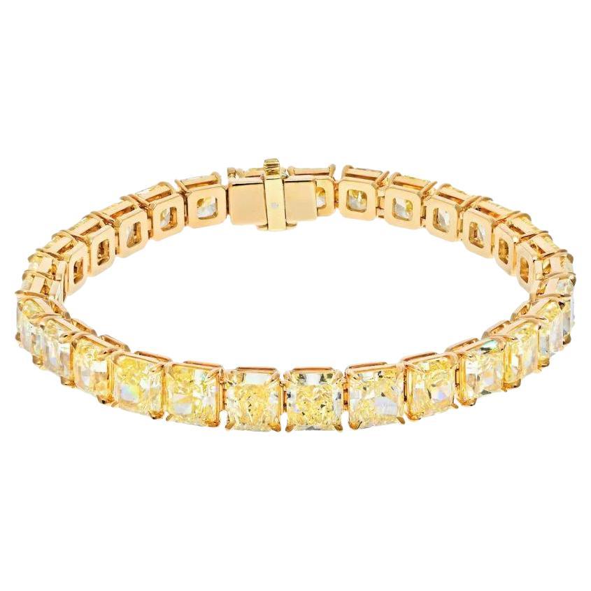 LEGACY 60 Carat  Diamants de taille coussin de couleur jaune fantaisie Bracelet de tennis
