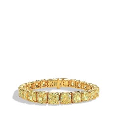 LEGACY 60 Carat  Fancy Yellow Cushion Cut natural diamonds Tennis bracelet GIA