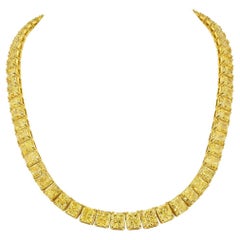 LEGACY 65 Carat Fancy Yellow Radiant NaturalDiamond Necklace 1.5 carat each