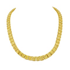LEGACY 80-Carat Fancy Yellow Cushion Cut Diamond Tennis Necklace  GIA Certified