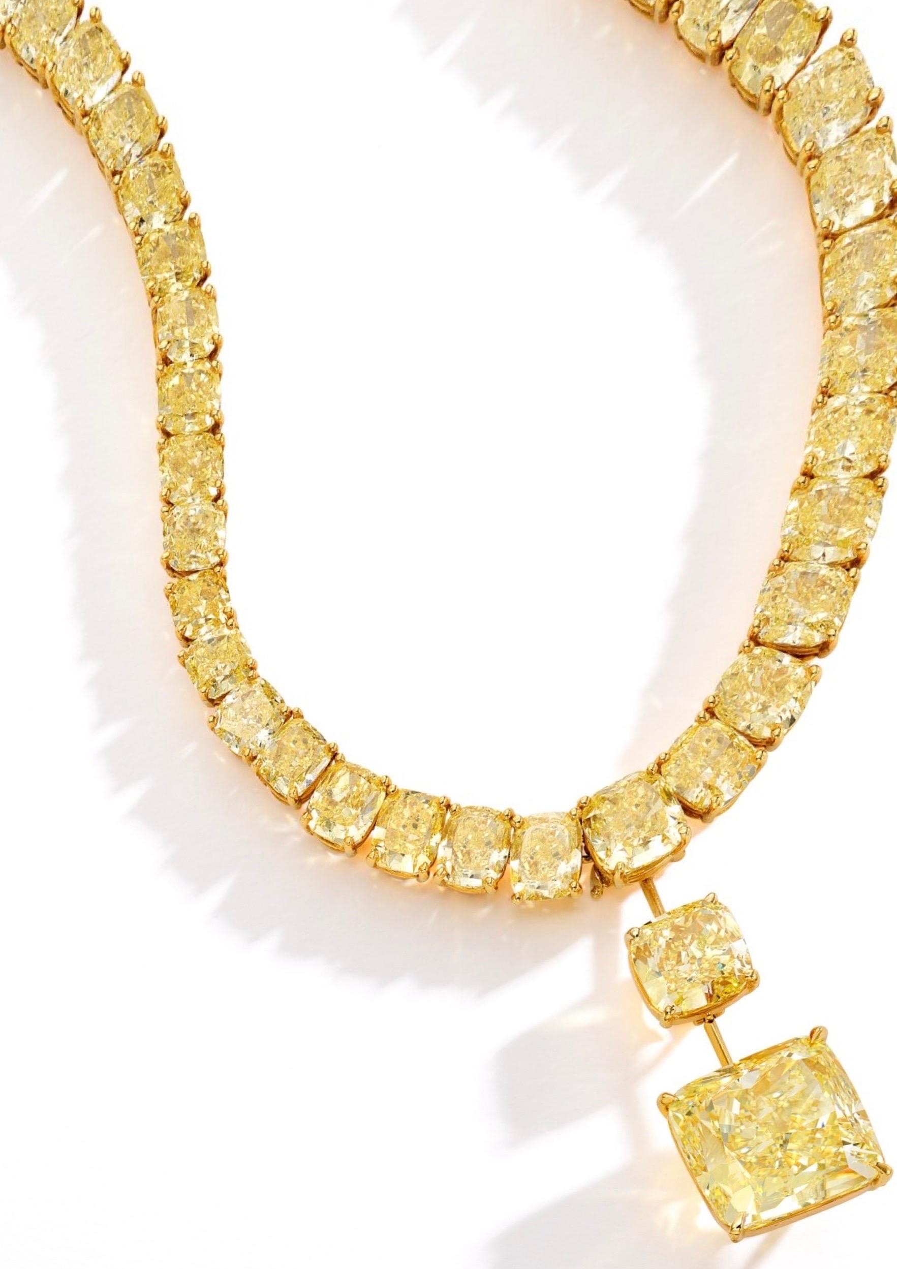 Taglio cuscino LEGACY 90 CARATI Collana con diamanti gialli fantasia Collection'S in vendita
