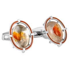 Legacy Manschettenknöpfe aus rhodiniertem Sterling Silber mit orangefarbenem Limonit