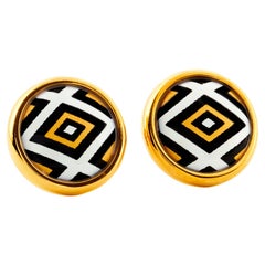 Hand-Painted Gold-Plated Stainless Steel Stud Earrings with Fire Enamel Detail