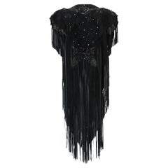 Legacy Leather Vintage Black Suede /Leather Fringe Sequin Beaded Feather Shawl