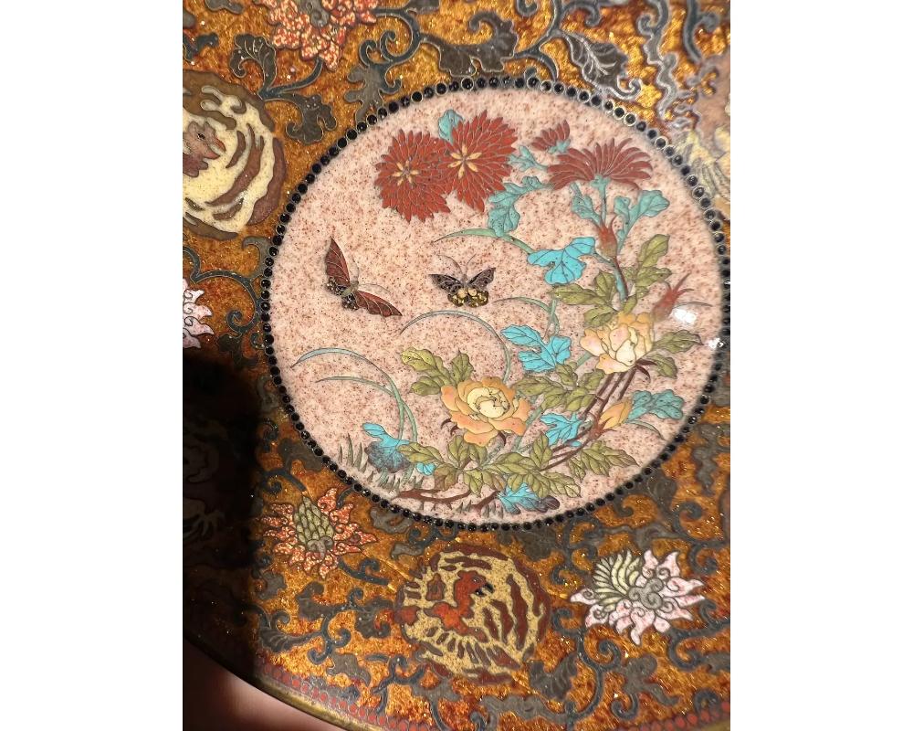 Legacy of Elegance: 19th C. Japanese Cloisonné Enamel Plate Namikawa Yasuyuki In Good Condition For Sale In New York, NY
