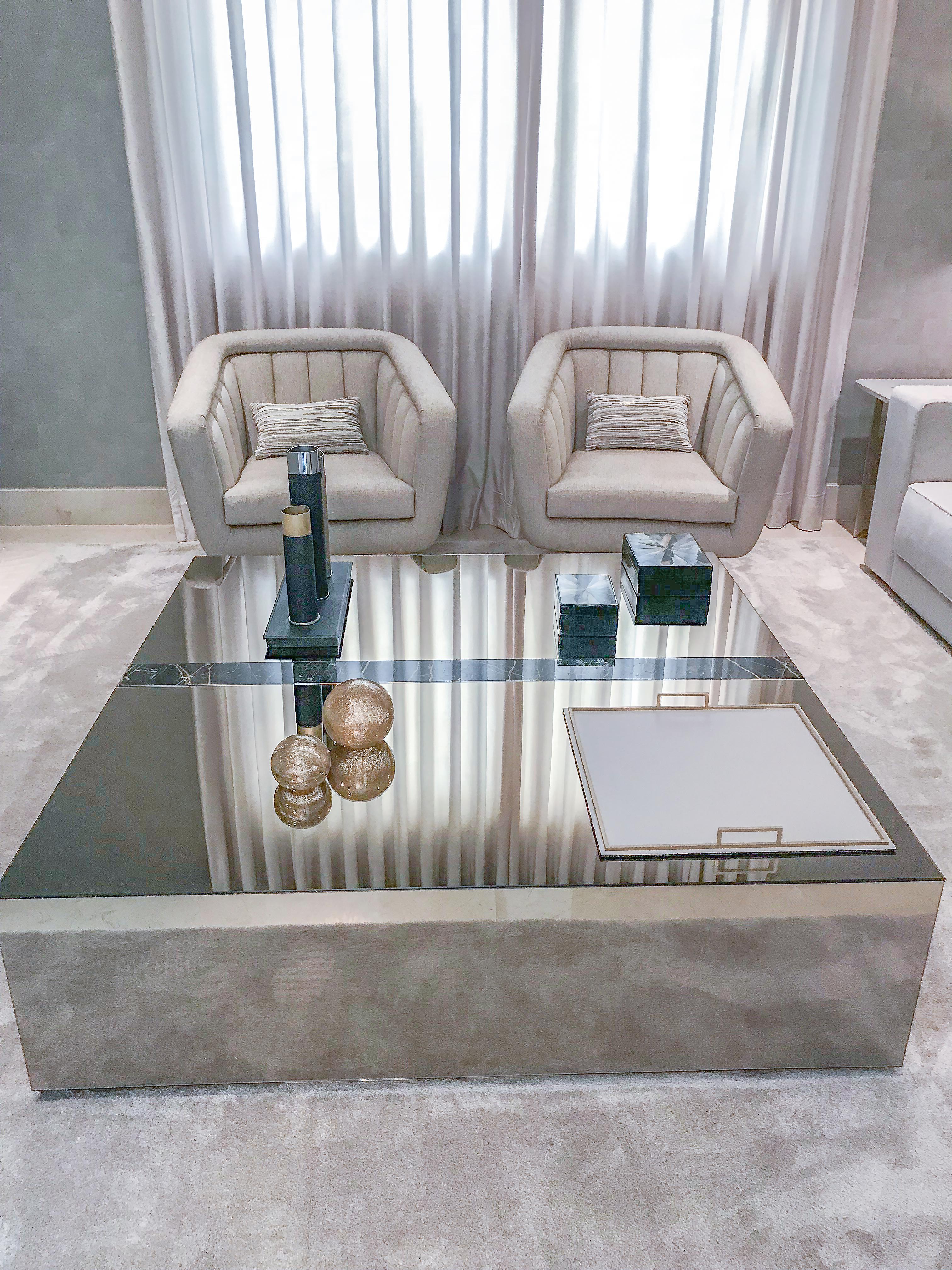 Modern Legado Coffee Table with Bronze Mirror and Marble Combined For Sale