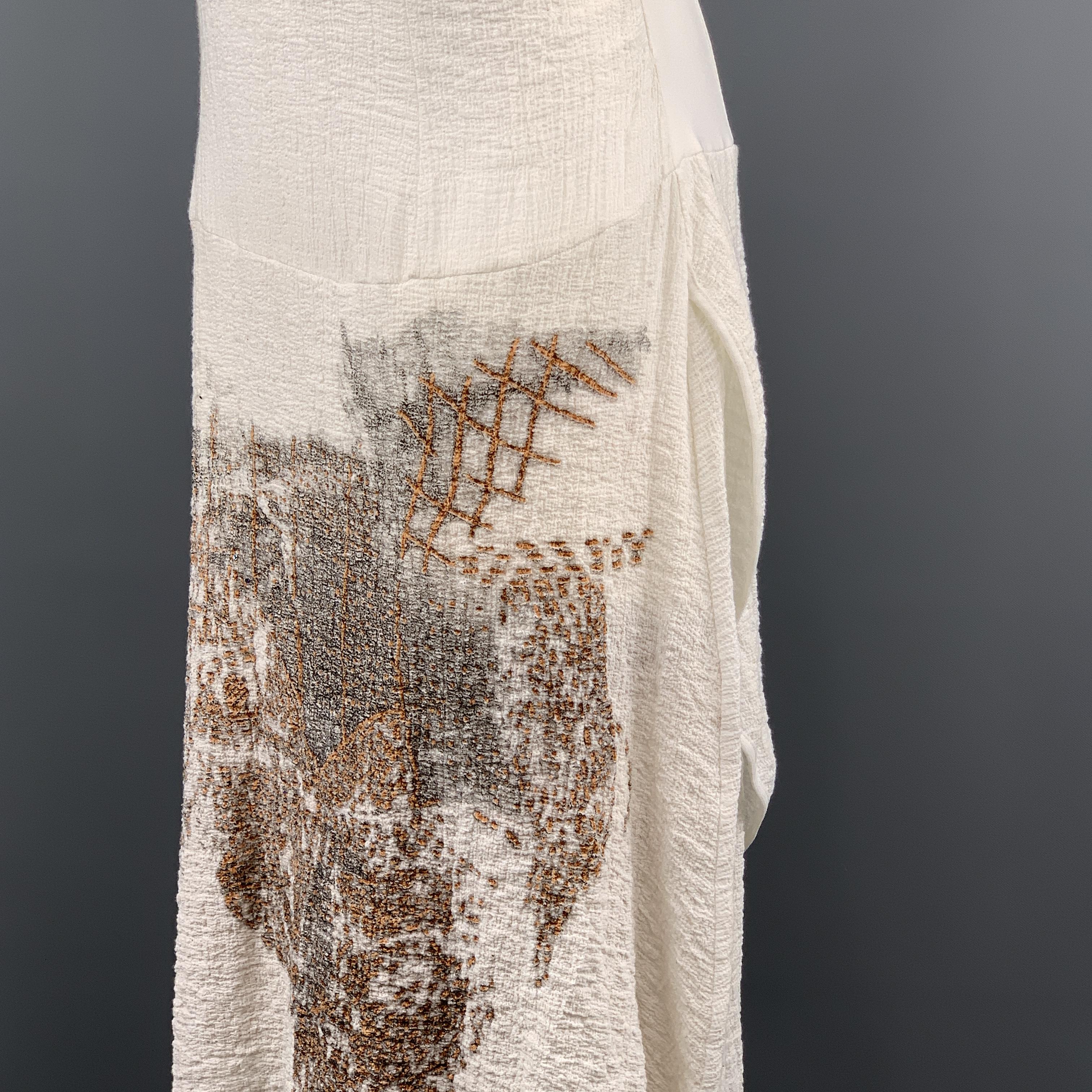 LEGATTE JEANS Size L White Cotton Blend Printed Crepe Overlay Maxi Dress In Good Condition In San Francisco, CA