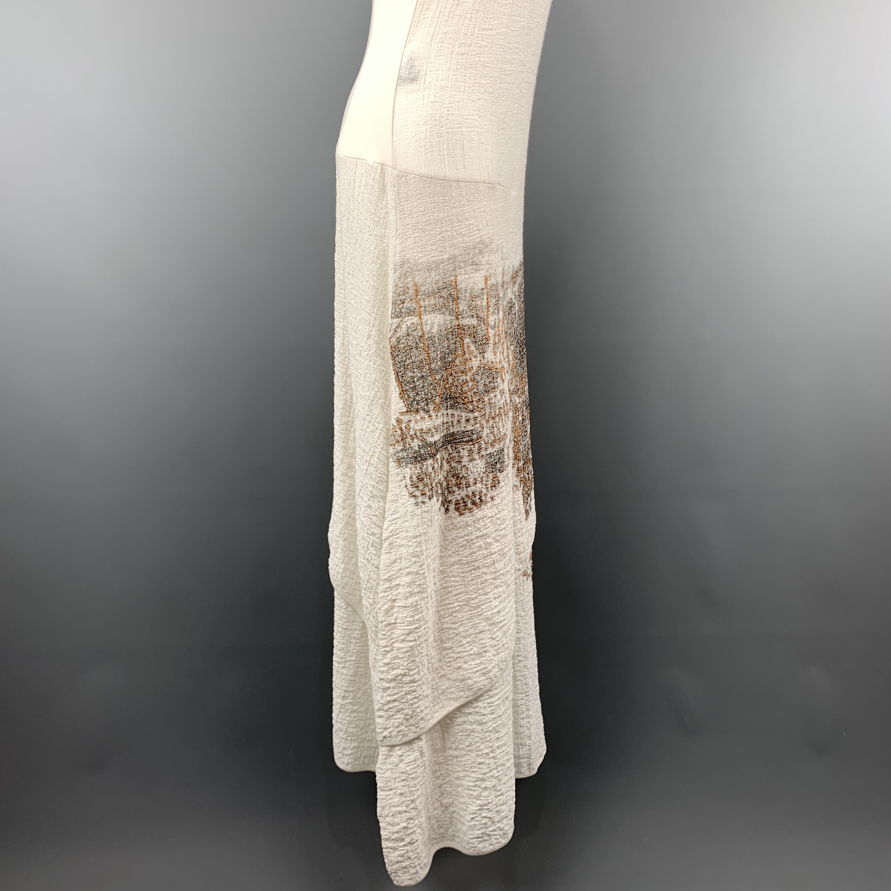 LEGATTE JEANS Size L White Cotton Blend Printed Crepe Overlay Maxi Dress 1