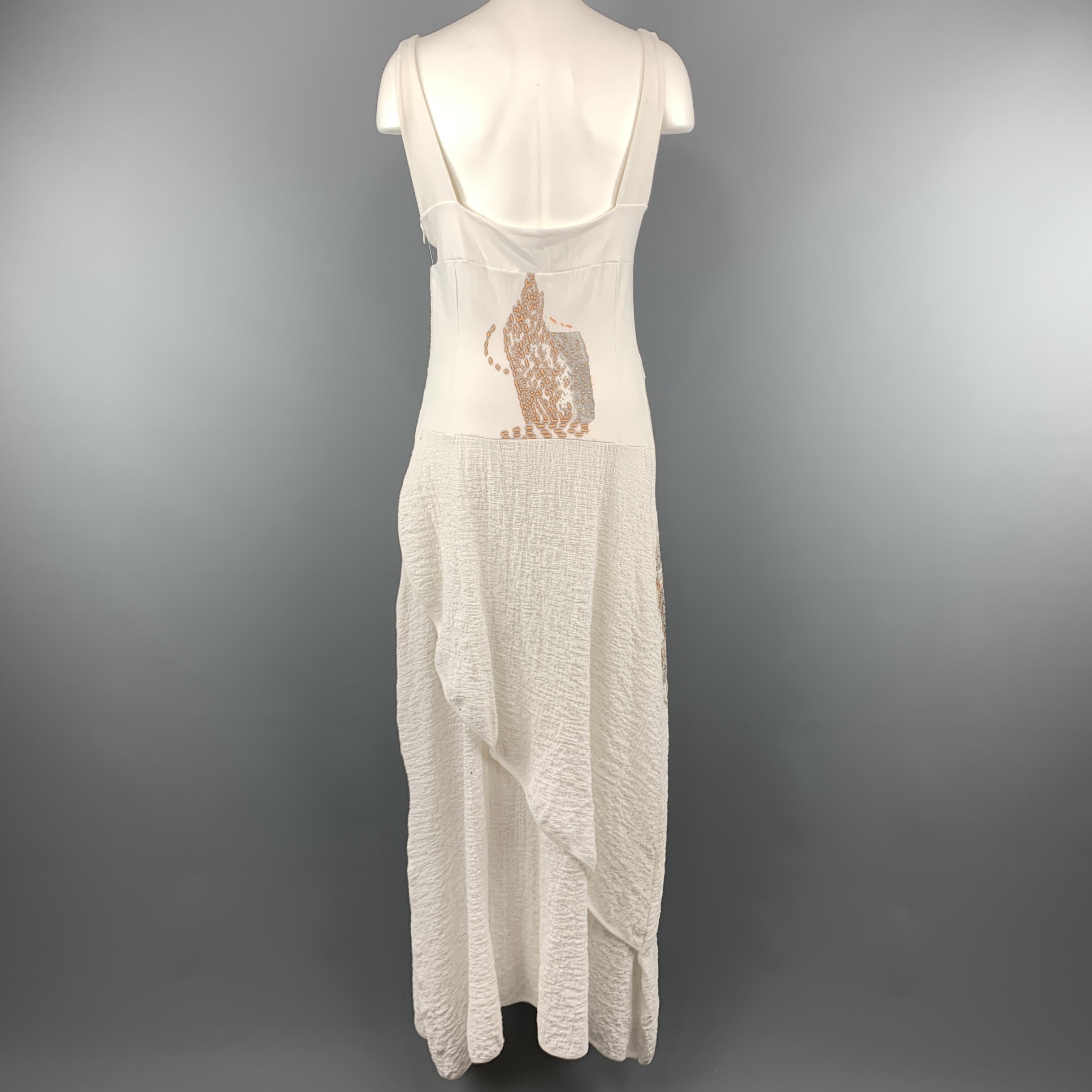 LEGATTE JEANS Size L White Cotton Blend Printed Crepe Overlay Maxi Dress 2