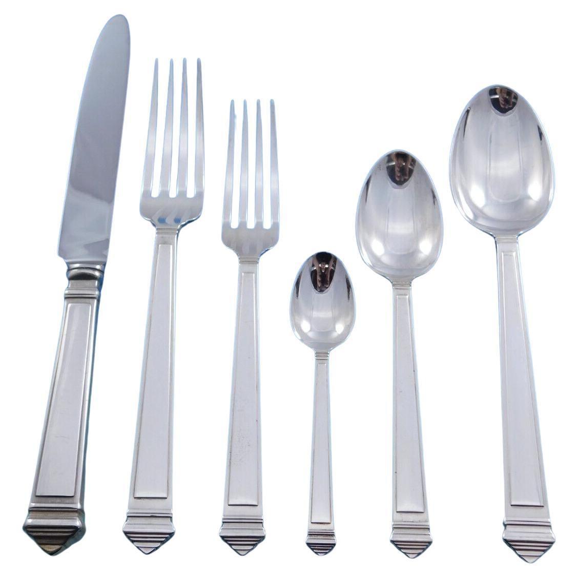 Legend by Fortunoff Italy Sterling Silver Flatware Set 12 Service Dinner 76 pcs For Sale