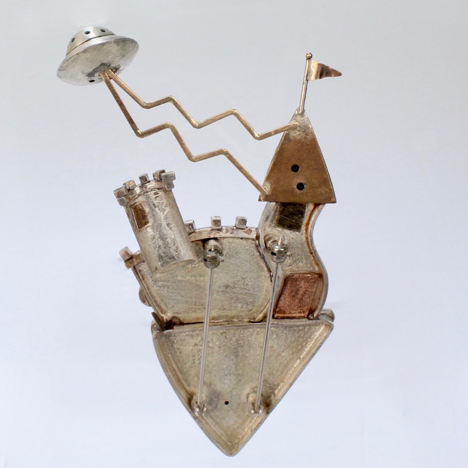 Legend of the UFO, a Gold, Silver and Gemstone Brooch by Yumi Ueno In Good Condition In Philadelphia, PA