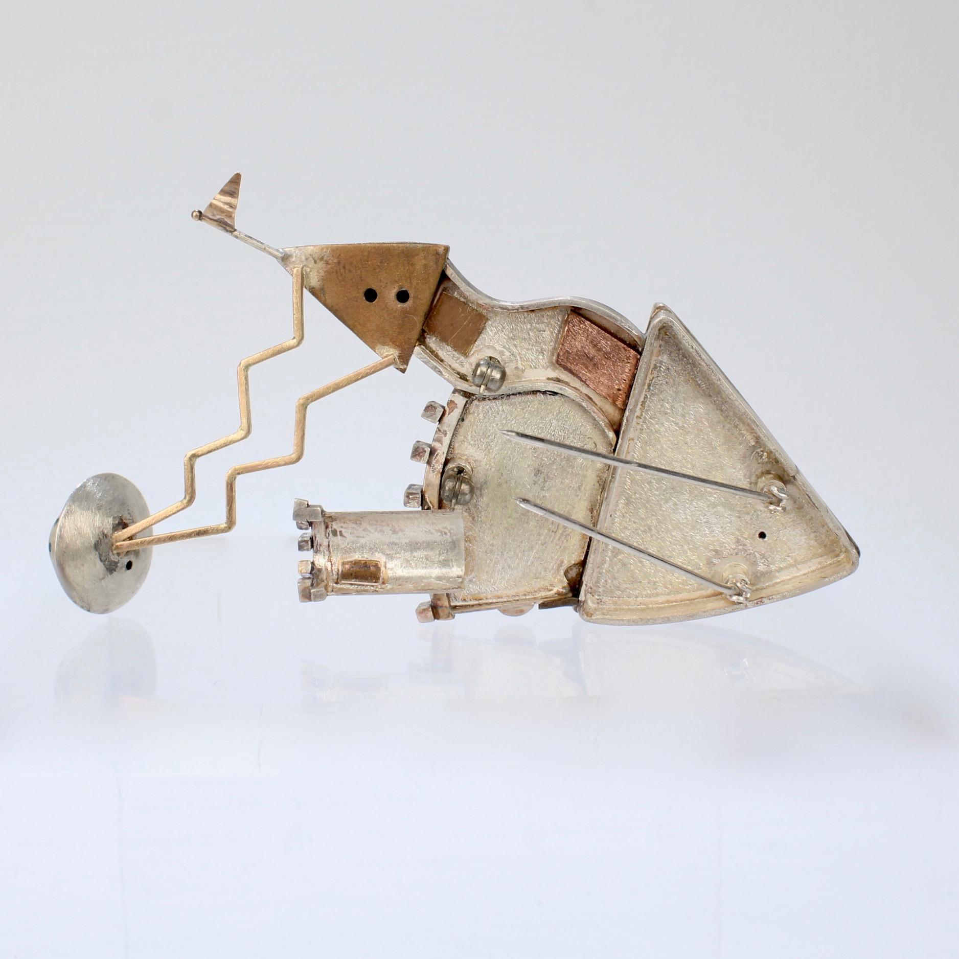 Women's or Men's Legend of the UFO, a Gold, Silver and Gemstone Brooch by Yumi Ueno