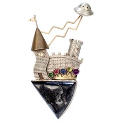 Legend of the UFO, a Gold, Silver and Gemstone Brooch by Yumi Ueno