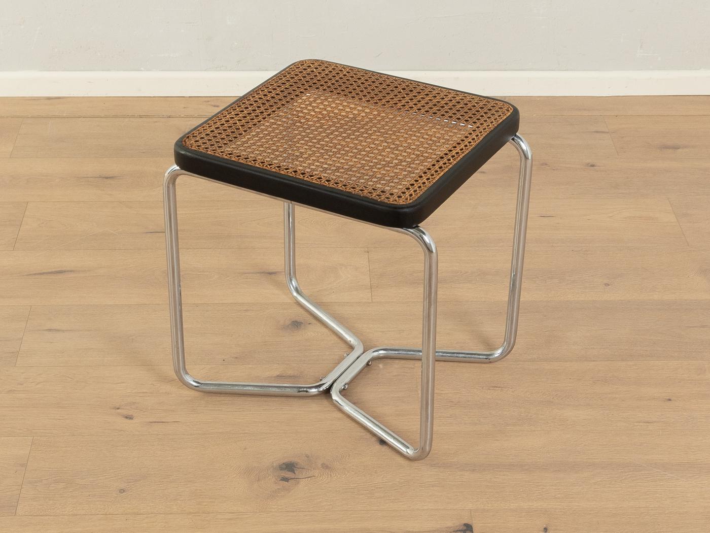 Legendary tubular steel stool, model B 56, designed 1928 by Marcel Breuer for Thonet. Solid frame made of chromed tubular steel. The seat is covered with the original 
