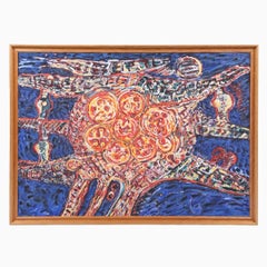 "Legende Sole" - Quadro ad olio astratto firmato nel 1967 dall'artista danese Lars Åkirke