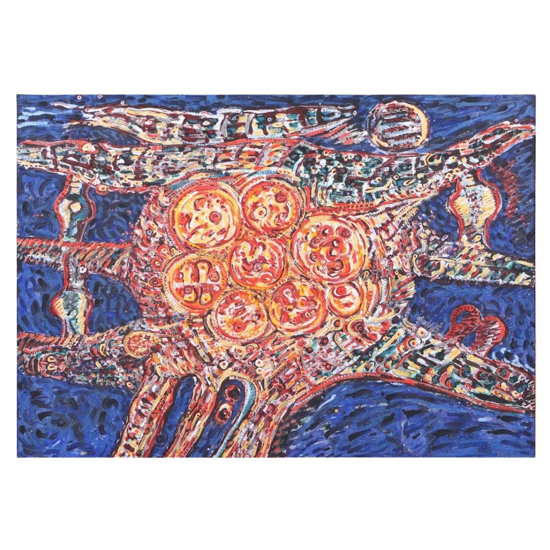 "Legende Sole” - Signed 1967 Abstract Oil Painting by Danish Artist Lars Åkirke