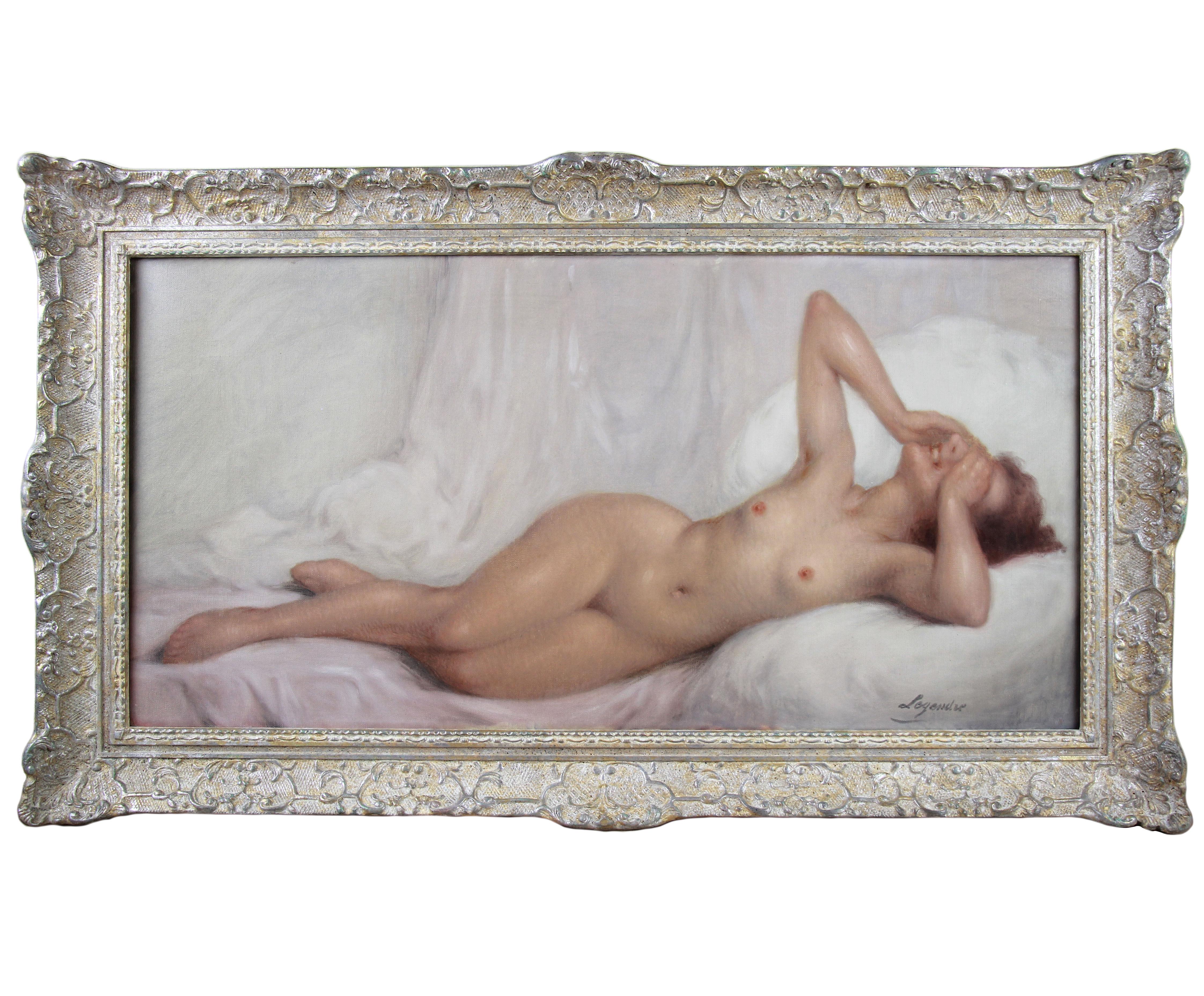 Pittura olio su tela, un nudo reclinato di Legendre Scuola francese