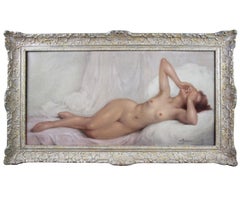 Pittura olio su tela, un nudo reclinato di Legendre Scuola francese