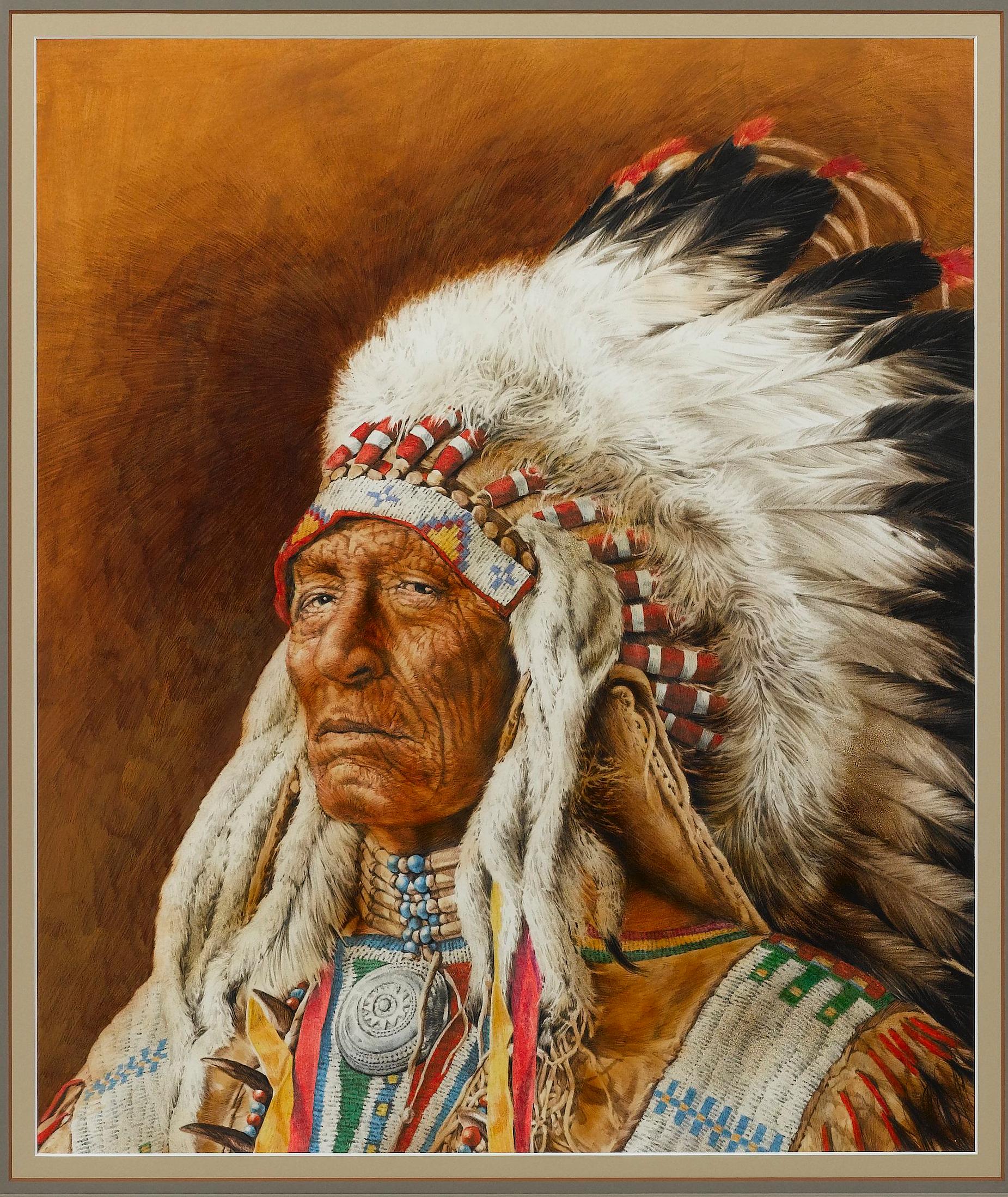 „Legends of the West-Indian Chief“ von Chris Calle, Gemälde in Mischtechnik (Gemalt) im Angebot