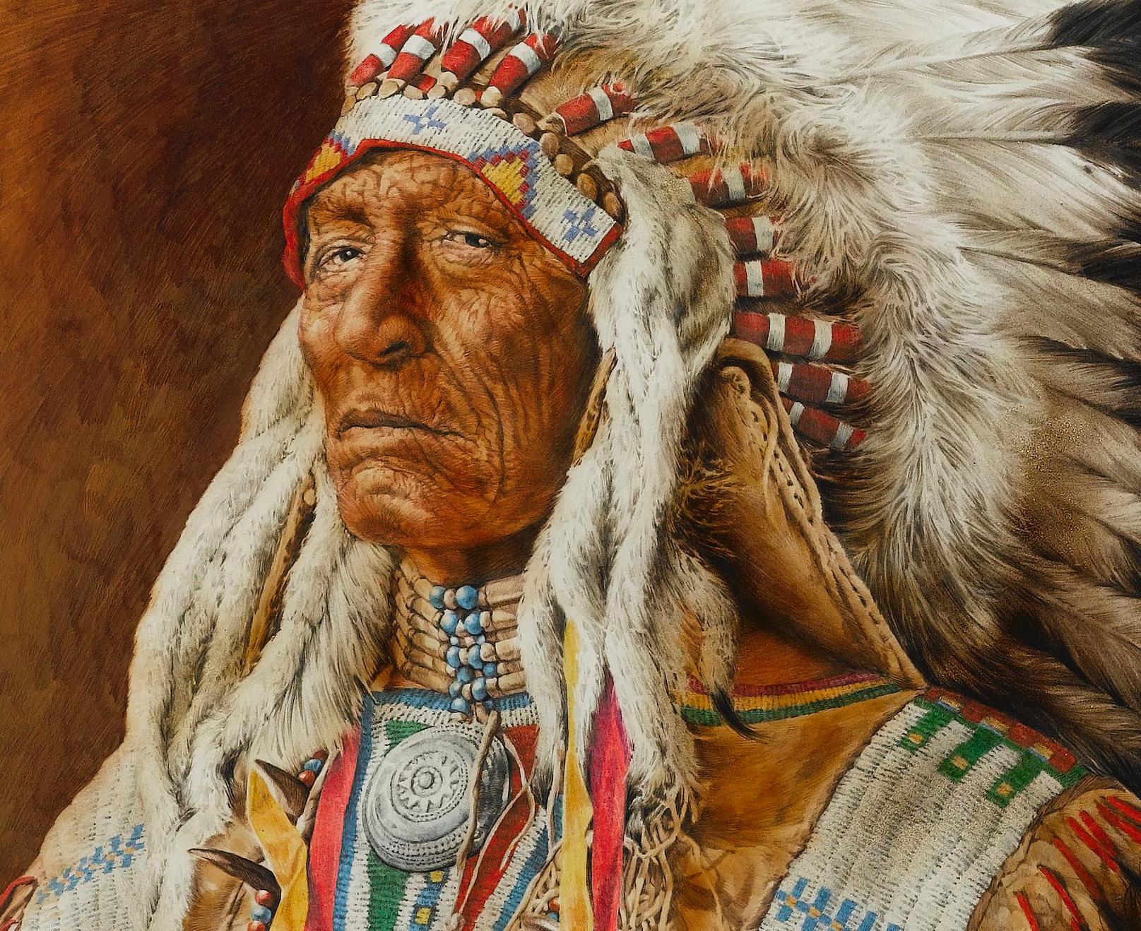 „Legends of the West-Indian Chief“ von Chris Calle, Gemälde in Mischtechnik im Zustand „Gut“ im Angebot in Colorado Springs, CO